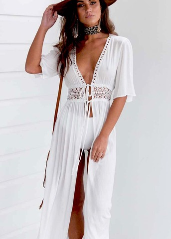 3XL Plus Size Summer Sexy Women Beach Cover Up V Neck Dress Long Maxi Dress Tunic Pareo Robe Swimwear Bathing Suit Beachwear ► Photo 1/6