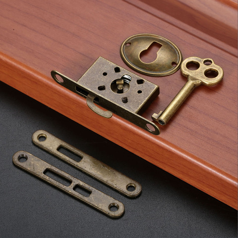 1Set Antique Furniture Counter Classical Compact Lock Retro Wooden Jewelry Decorative Box Lock Hardware Grass Sliding Door Lock ► Photo 1/5