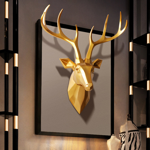 Big Deer Statue Home Decor 3D Animal Abstract Sculpture Decoration Accessories Art Wall Decor Resin Statue Living Room Mural ► Photo 1/6