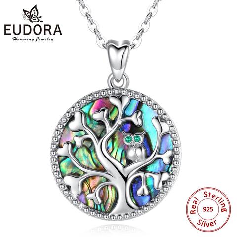 Eudora 925 Sterling Silver Tree of life Pendant Necklace Mother of Pearl wise owl Pendants fine Jewelry for women party gift D6 ► Photo 1/6