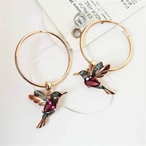 Exquisite Bird-shaped Hummingbird Hoop Pendant Crystal Pendant Earrings Tassel Bird Earrings for Women's Wedding Jewelry ► Photo 1/6