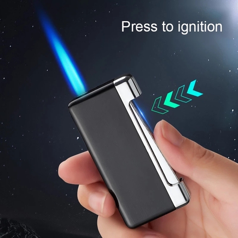 New Cigarette Torch Cigar Lighter Press Ignition Metal Jet Lighter Blue Flame Refillable Butane Gas Windproof Lighters Dropship ► Photo 1/6