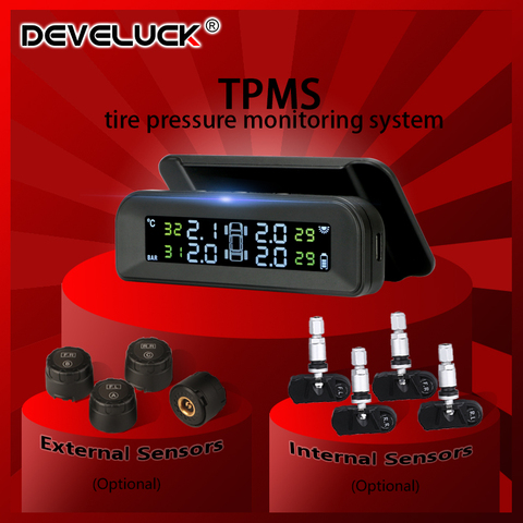 TPMS Car Tire Pressure Monitor System Automatic Brightness Control Attached to Glass wireless Solar Power tpms with 4 Sensors ► Photo 1/6