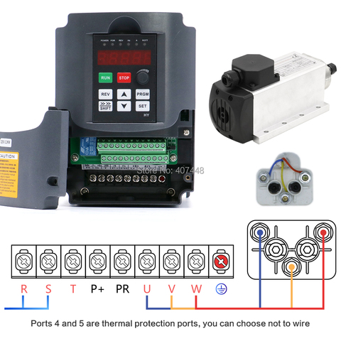 CNC 1.5kw 220v/110v Square Air Cooling Spindle Kit ER11 collet 1500W Air-cooled  Spindle Motor+1.5KW VFD milling machine ► Photo 1/6