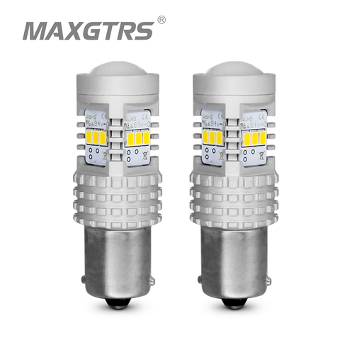 MAXGTRS BA15S P21W Car Tail Light 1156 LED S25 3020 14SMD Warm White Abmer Auto Brake Reverse Lamp DRL Rear Parking Bulbs ► Photo 1/6