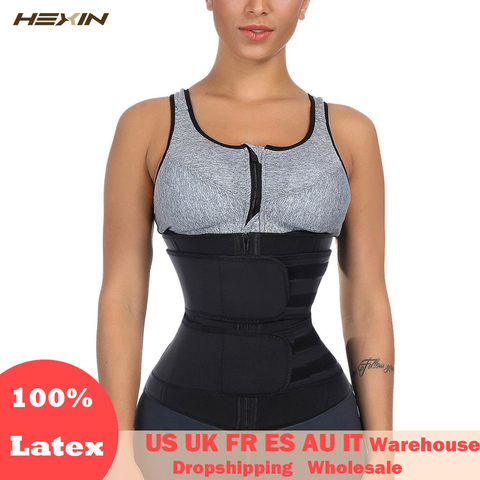 HEXIN Double Belt 100% Latex Waist Trainer Body Shapers Fitness