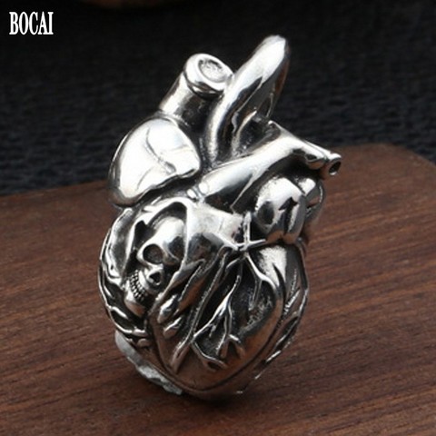 2022 real s925 pure silver jewelry creative personality skull heart pendant for man Thai silver retro wild men and women pendant ► Photo 1/6