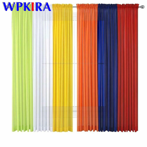 1 Pcs Rod Pocket Rainbow Curtain Pure Color Tulle Curtain For Living Room Sheer Voile Wedding Decor Modern Bedroom Window Tulle ► Photo 1/6