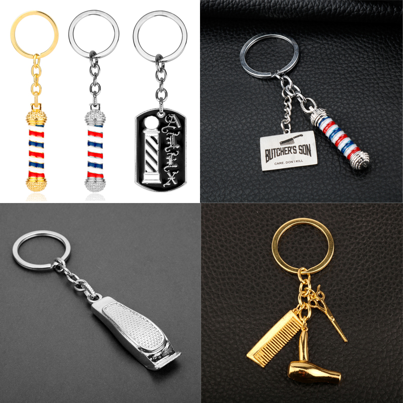3D Jewelry Key Chains Barber Pole KeyRings Hairdresser 