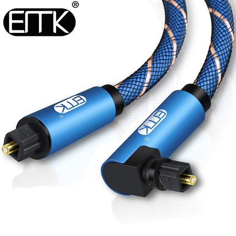 EMK 90 Degree Optical Cable Right Angle Digital Sound SPDIF Fiber Optical Audio Toslink Cable with braided jacket 1m 2m 3m 5m ► Photo 1/6
