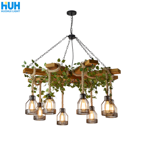 Retro Industrial Style Twine Chandelier Coffee Shop Green Plant Creative Personality Barbecue Restaurant Restaurant Chandelier ► Photo 1/1