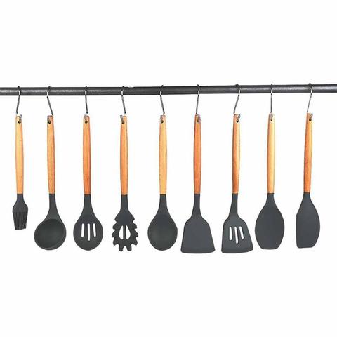 Silicone Kitchen Tools Cooking Sets Soup Spoon Spatula Non-stick Shovel with Wooden Handle Special Heat-resistant Design ► Photo 1/6