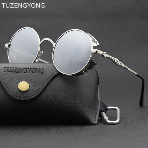 TUZENGYONG Fashion Polarized Steampunk Sunglasses Men/Women Round Metal Carving Vintage Sun Glasses Gothic UV400 Sunglass ► Photo 1/6