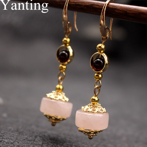 Yanting Ethnic Women Earrings Handmade Indian Jewelry Fashion Gifts For Women Natural Stone Wedding Earrings Pink Crystal 0439 ► Photo 1/6