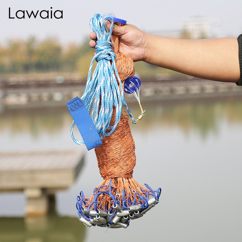 Lawaia Cast Nets for Fishing Orange Braided Wire Two Styles Pull