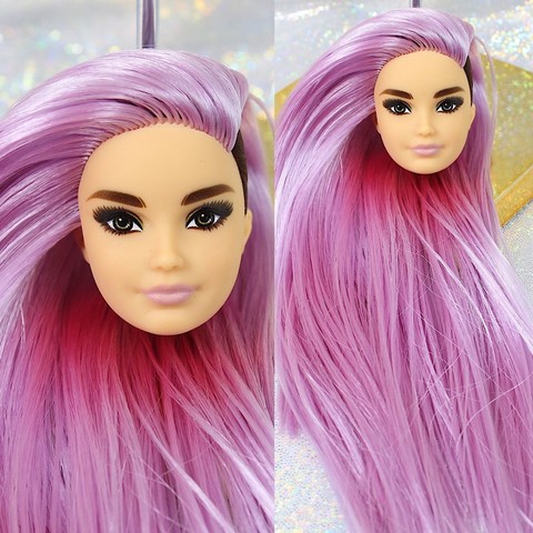 Half Shaved Hair Doll Heads Asia Face Black Green Pink Purple Gold Hair Doll Head Part DIY Dressing Accessories Girl Gifts Toys ► Photo 1/6