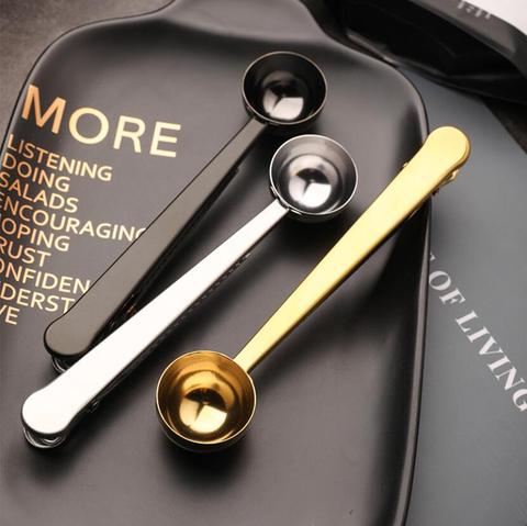 Two-in-one Stainless Steel Coffee Spoon Sealing Clip Kitchen Gold Accessories Recipient Cafe Expresso Cucharilla Decoration ► Photo 1/6