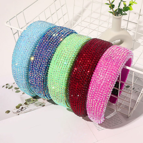 Bright Bejeweled Padded Head Hoop Full Crystal Hairbands Chic Green Pink Blue Rhinestones Headbands Luxury Shiny Hair Accessory ► Photo 1/6