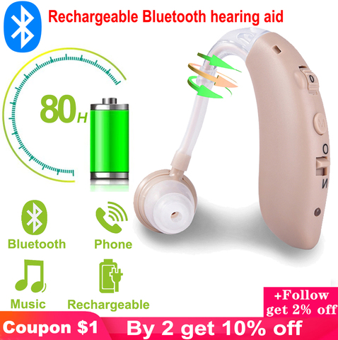 Adjustable Bluetooth hearing aid audiphone sound amplifier Deaf Old man elderly listen music calls watching TV chat ► Photo 1/6