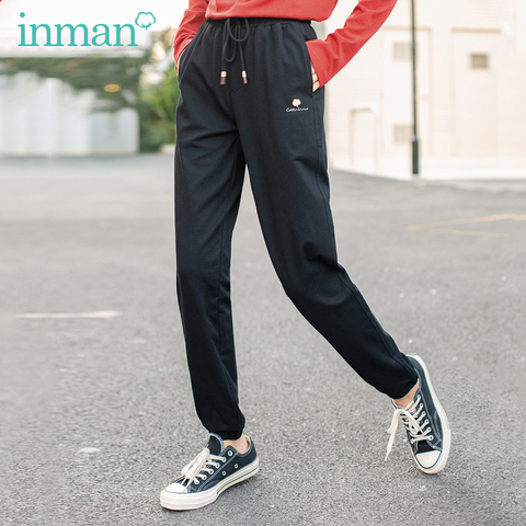 INMAN 2022 Autumn New Arrival Drawstring Elastic Waist Cotton Embroidery Micro-elastic Pencil Trousers ► Photo 1/5