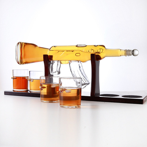 AK47 Gun Decanter Pistol Shape Wine Bottle Drinks Set Four Shots Glasses And One Shot With Whiskey Gun Decanter Drinks Set ► Photo 1/6