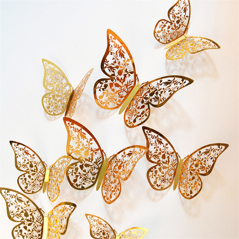 12Pcs 4D Hollow Butterfly Wall Sticker DIY Home Decoration Wall Stickers wedding Party Wedding Decors Butterfly Kids Room Decors ► Photo 1/6