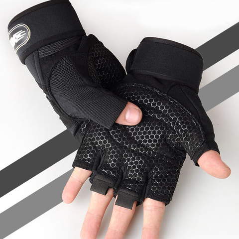 Men Fitness Heavyweight Training Gloves Bodybuilding Half Finger Gloves Non-Slip Extended Wrist Support Weightlifting Sports ► Photo 1/6