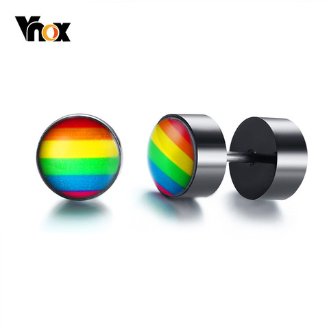 Vnox Pride Rainbow Stud Earrings For Men Stainless Steel Screw Earings Punk Jewelry ► Photo 1/6