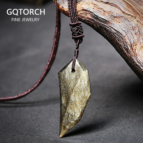 Natural Ice Gold Obsidian Wolf Tooth Pendant Necklace For Women And Men Sweater Necklace With Rope Amulets And Talismans Jewelry ► Photo 1/6
