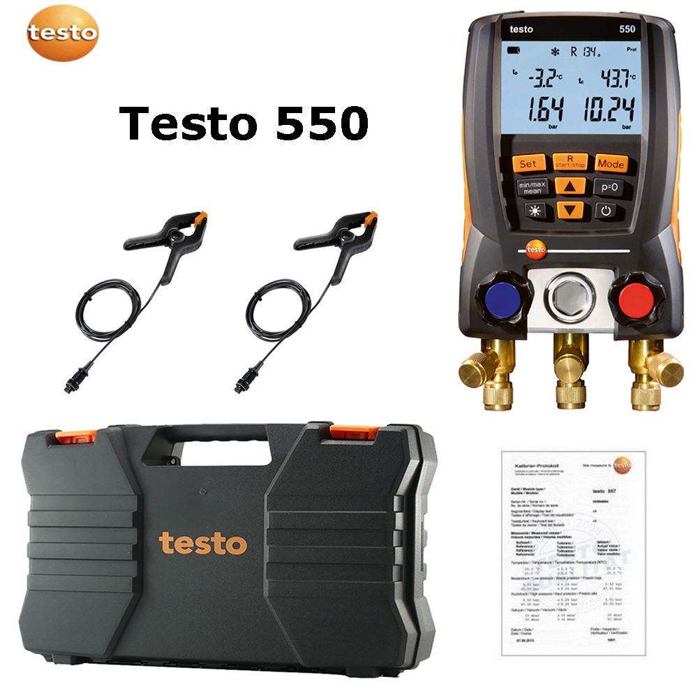 Testo 550 Refrigeration Digital manifold kit 0563 1550 with 2pcs Clamp Probes