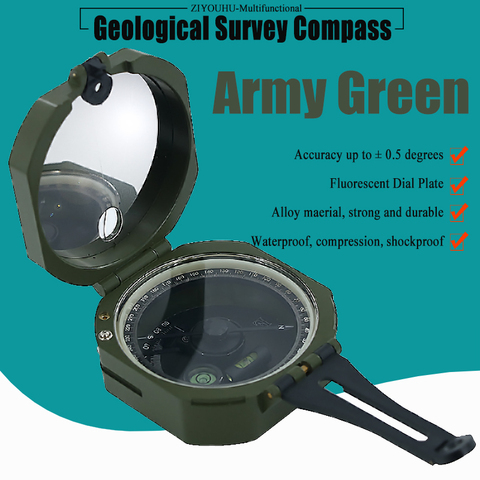 Military Multifunctional Fluorescent Geological Survey Compass Green Pocket Transit Waterproof & Anti-Shake for Outdoor Survival ► Photo 1/6