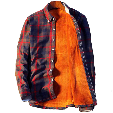 Fleece Shirt Autumn Winter Plus Velvet Plaid Shirts Men Casual Flannel Slim Fit Street Cotton Shirt Size 5XL camisa masculina ► Photo 1/6