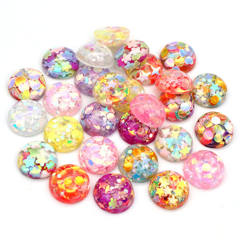 40pcs 12mm Mix Colors Star Round Moon Style Flat Back Resin Cabochon For Bracelet Earrings Accessories ► Photo 1/6