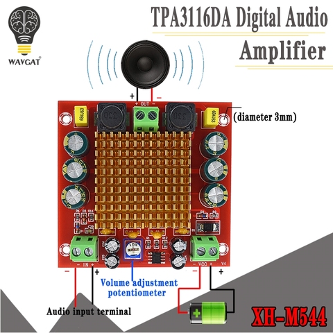 Digital Amplifier Board TPA3116DA TPA3116 150W D2 Mono Channel Digital Power Audio Amplifier Board XH-M544 DC 12V 24V ► Photo 1/6