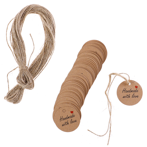 100Pcs Handmade with Love Labels Hang Tags Blank Kraft Paper with 20m String Tag Labels Party christmas Favors Gifts ► Photo 1/6