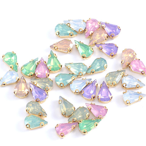 8x13mm Teardrop Opal Crystal Green Resin Sew On Rhinestones With Gold Claw Sewing Stones for Clothing  Shoes ► Photo 1/6