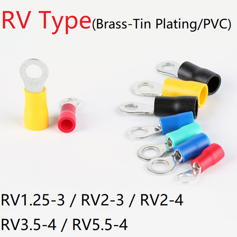 50pcs RV1.25-3 RV2-3 RV2-4 RV3.5-4 RV5.5-4 Wire Terminal Crimp Splice PVC Insulation Circular Round Cold Press Cable End Connect ► Photo 1/5