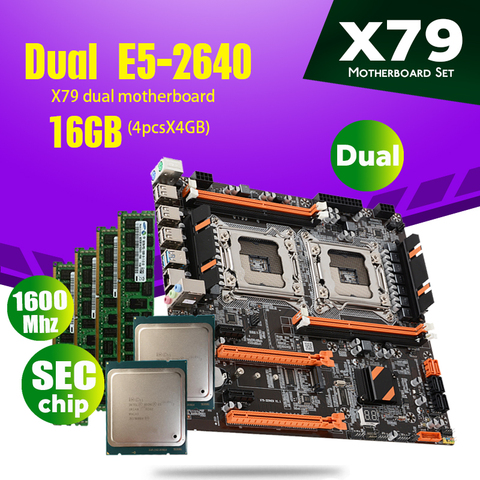 atermiter X79 Dual CPU motherboard set with 2 × Xeon E5 2640 4 × 4GB = 16GB 1600MHz PC3 12800 DDR3 ECC REG memory RAM ► Photo 1/5