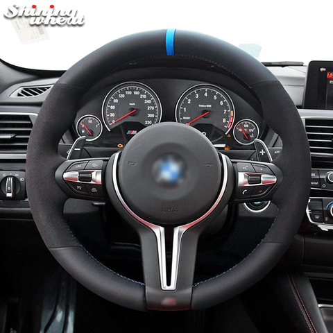 Black Genuine Leather Black Suede Steering Wheel Cover for BMW M Sport F30 F31 F34 F10 F11 F07 X3 F36 X1 F48 X2 F39 F25 F32 F33 ► Photo 1/5