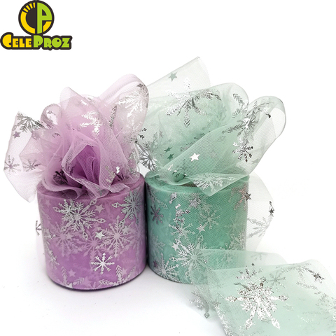 Snowflake Tulle Roll Fronzen Star Organza Mesh Fabric Ribbon Gift Bow DIY Sewing Tutu Skirt Poms Wedding Birthday Party Supplies ► Photo 1/6