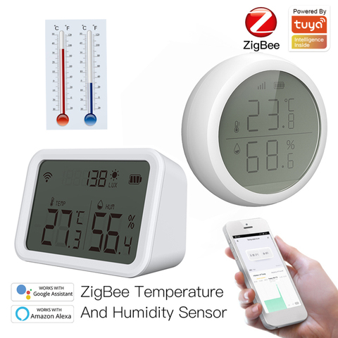 tuya smart home zigbee temperature Humidity sensor LCD display Hygrometer thermometer with sensor for home support alexa google ► Photo 1/6