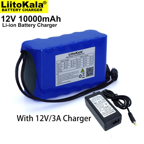 Liitokala 12V 10Ah 18650 li-lon battery pack 10000mAh with BMS Circuit Protection Board DC 5.5*2.1mm+ 12.6V 3A Charger ► Photo 1/5