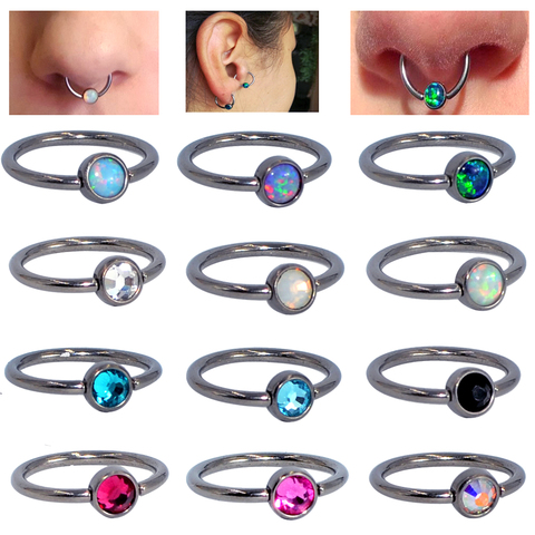 1PC G23 Titanium Opal Nose Ring piercing CZ Gem Ball Ear Septum Helix Tragus Cartilage Earrings BCR Piercings Body Jewelry BCR ► Photo 1/6