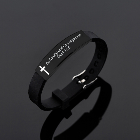 Quote Religious Cross Jesus Scripture Christian Bible Verse Inspirational Faith Silicone Bracelets For Men Jewelry ► Photo 1/6