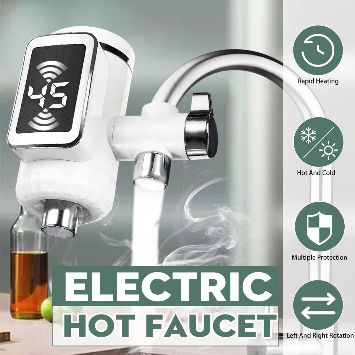 Electric Hot Faucet Water Heater Kitchen Cold Heating Faucet Tankless Digital Instantaneous Water Heater Water Tap with Adapter ► Photo 1/6
