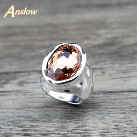 Anslow Fashion Jewelry Top Quality Retro Big Oval Crystal Finger Ring For Women Female Couples Valentine's Day Gift  LOW0041AR ► Photo 1/6