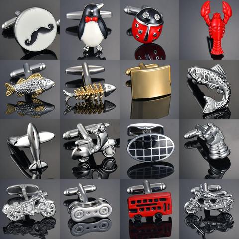 Shirt Cufflinks for mens Brand Crystal/Bus/Deer/Fish/Dragon Cuff links Wholesale Luxury Button Male Animal/Vehicle Cufflink ► Photo 1/6