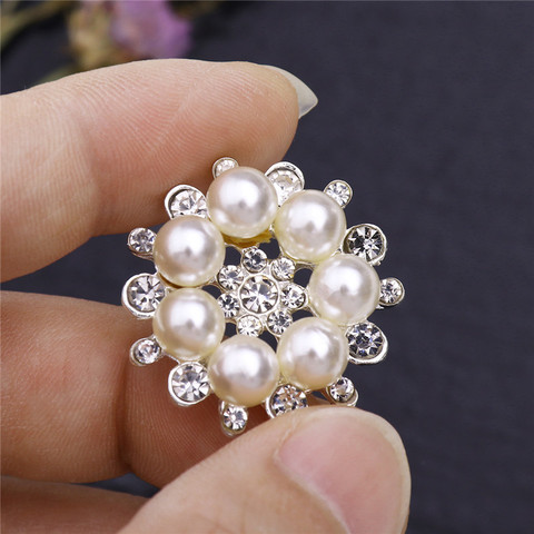 10 Pcs Rhinestone Pearl Button Hair Pearl Embellishments Round Brooches  Flower Button Craft Pearl Buttons For Hair