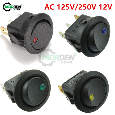 4Pcs AC 125V 250V DC 12V Toggle Switch 3Pin Cat Eye Switch Round Dot LED Light Rocker Push Button Switch ON-OFF for Car Van Dash ► Photo 1/6