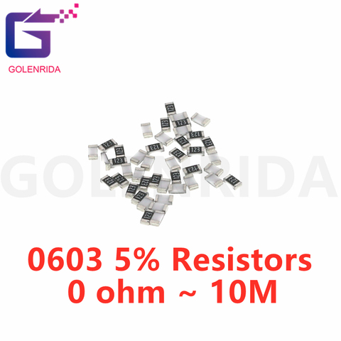 100pcs 0603 1/8W 5% chip resistor resistors 0 ohm ~ 10M 0R 1K 4.7K 4K7 10K 100K 1 10 100 220 330 ohm 0R 1R 10R 100R 220R 330R ► Photo 1/5